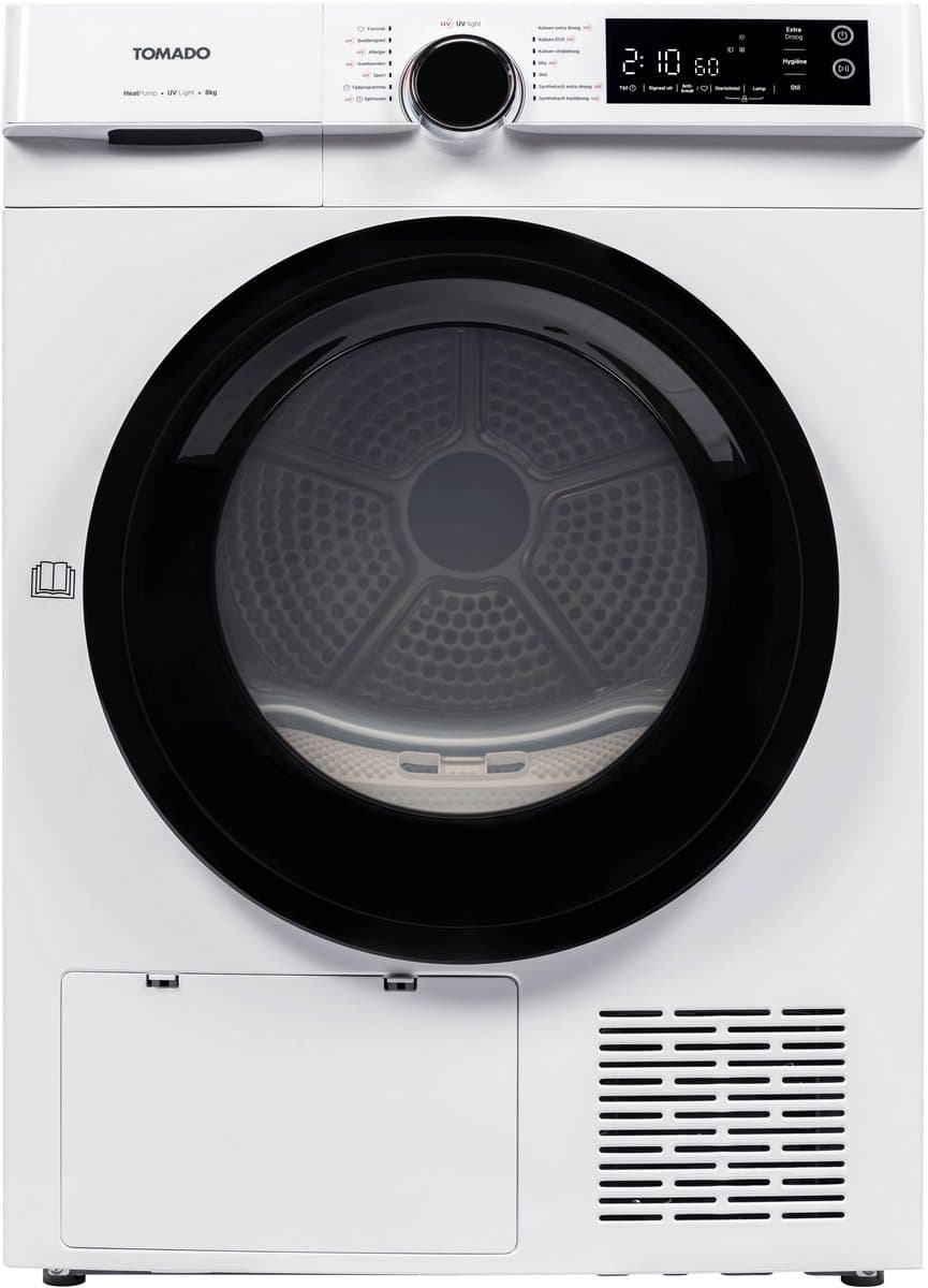 Tomado TDH8002W Warmtepompdroger - 8 kg - energieklasse C - 14 droogprogramma's - UV licht - 66 dB