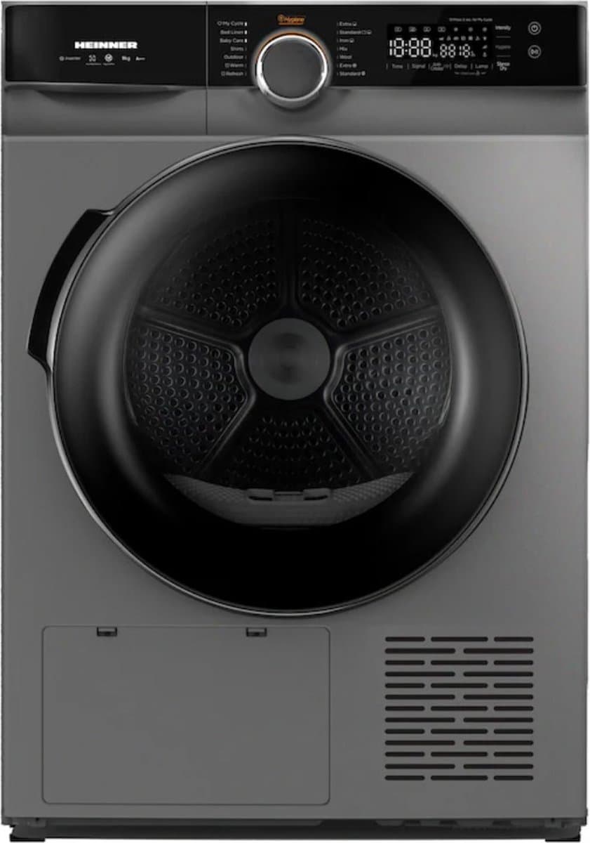 Heinner Warmtepompdroger - 9 KG - Wasdroger - 14 Programma's - Antikreukfunctie - LED display - Trommelverlichting - Antraciet