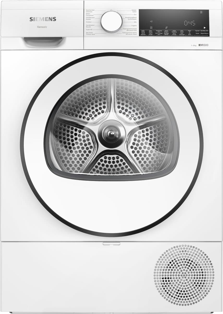 Siemens WQ32G10AFG - iQ500 - Wasdroger - Warmtepompdroger - 8 kg - Zeer stil - autoDry - NL/FR display - Outdoor-programma: veilig drogen van waterafstotende kleding en buitenkleding