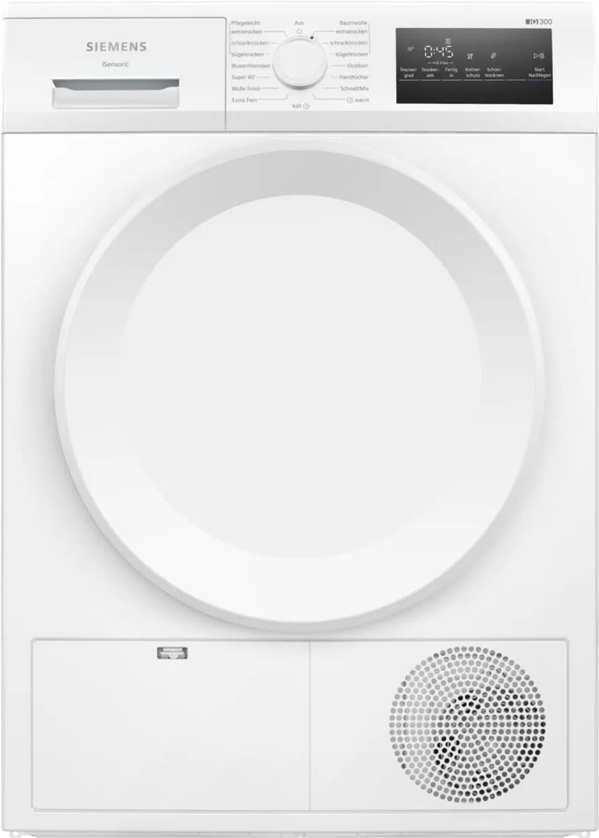 Siemens iQ300 WT43H004, Vrijstaand, Voorlader, Condensatie, Wit, Draaiknop, Touch, Rechts
