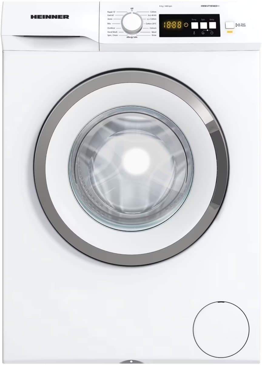 Heinner HWM-VT1814KD++ Wasmachine 8 kg – Anti-Kreuk & Kinderslot – Foamdetectie – Balance Control – Eco Logic Systeem – 1400 tpm – Wit – 5 Jaar Garantie