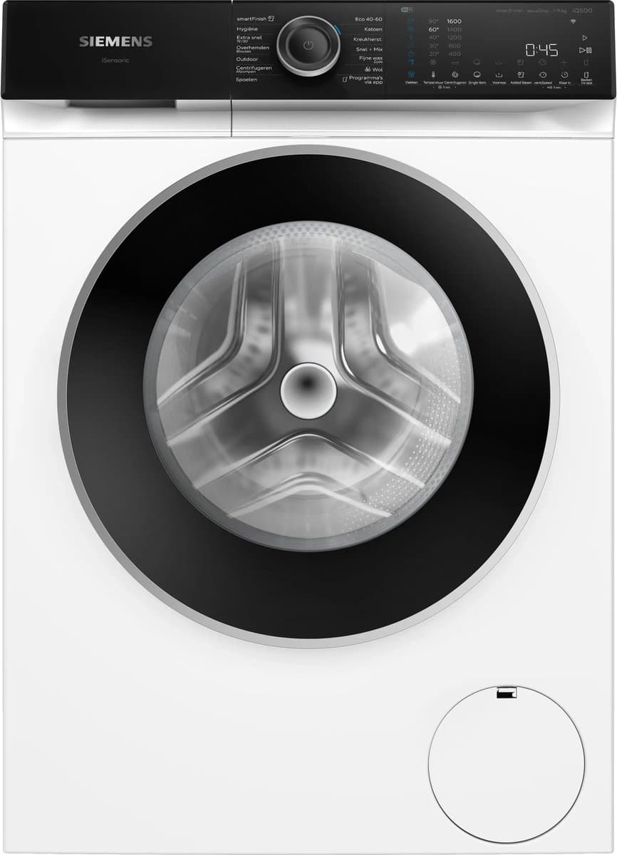 Siemens WG46H207NL - iQ500 - Wasmachine - Wasmachine met stoom - 9 kg - 1600 rpm - Home Connect - smartFinish: vermindert kreukels tot 50% - speedPack L: verkort wasprogramma's met varioSpeed