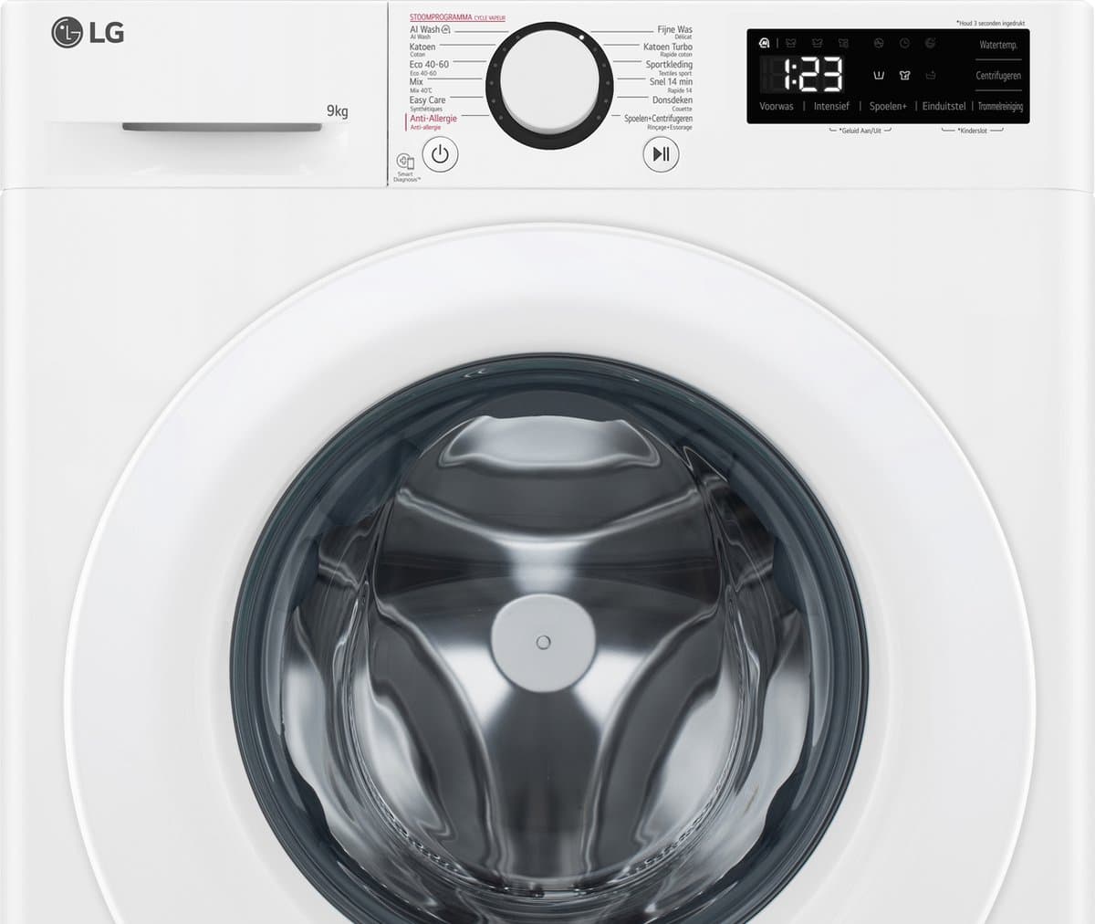 LG GC3R309S3 wasmachine 9 kg met AI DD voor slimme en zorgzame bewegingen, hygiënisch wassen met stoom, 6 Motion voor de beste stofverzorging en stille Inverter Direct Drive motor. Energieklasse A-10%