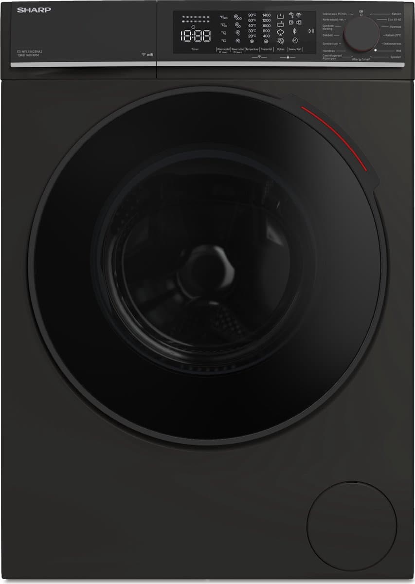 Sharp ESNFL014CBNA2BX - wasmachine - 10 Kg - energie label A - 1400 toeren - automatisch doseersysteem - wifi - mat zwart