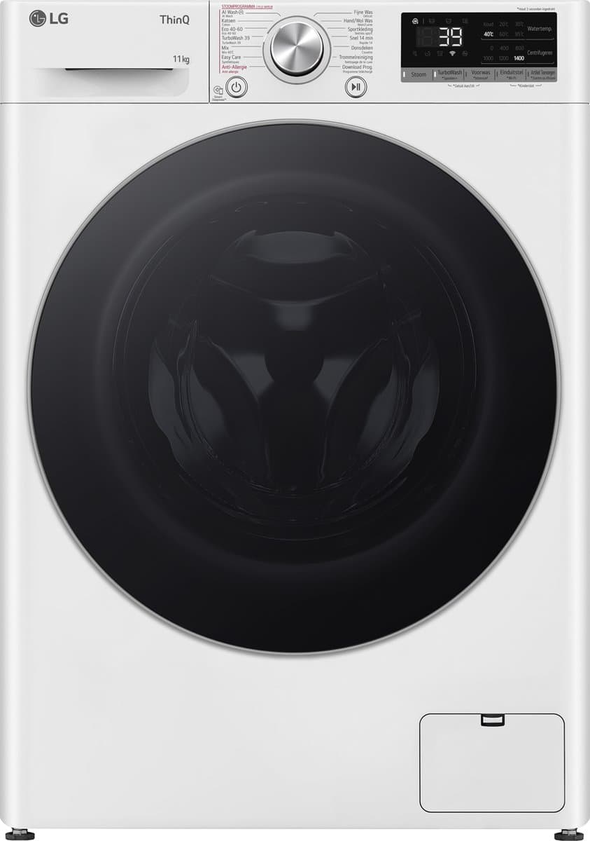 LG F4WR7011S1W wasmachine 11 kg met AI DD voor slimme stofverzorging - TurboWash 39 voor sneller wassen - hygiënisch wassen met stoom en ThinQ slimme bediening. Energieklasse A‑10%.
