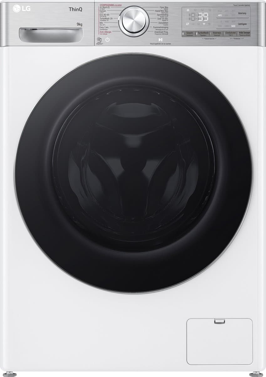 LG F4WR9009S2W - SUPER ZUINIG, 40% zuiniger dan energielabel A - 9 kg Wasmachine met TurboWash™ 39 - Slimme AI DD™ motor - Hygiënisch wassen met stoom - ThinQ™