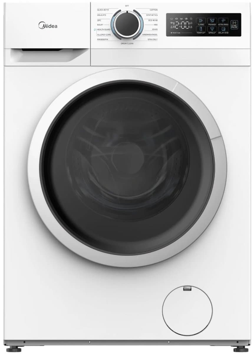 Midea MF110W70BA10/W-HR - Wasmachine - Voorlader - Wit - A label - 72 dB - 1400 rpm - 45 l Waterverbruik (per cyclus, programma eco 40-60) -Engels display
