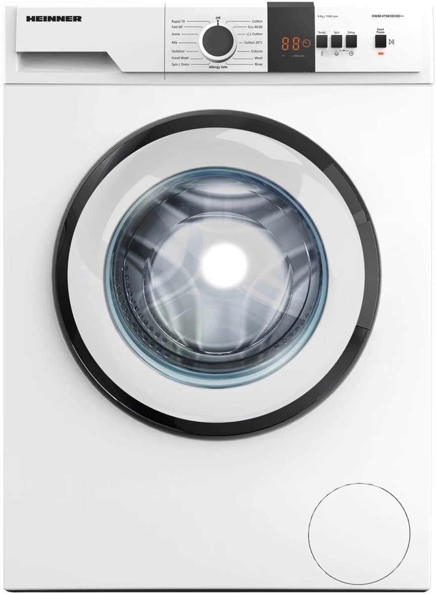 Heinner HWM-VT0610CHD++ Wasmachine 6 kg – 15 Programma’s – Allergievriendelijk – LED-Display – 1000 tpm – Kinderslot – Wit – 5 Jaar Garantie