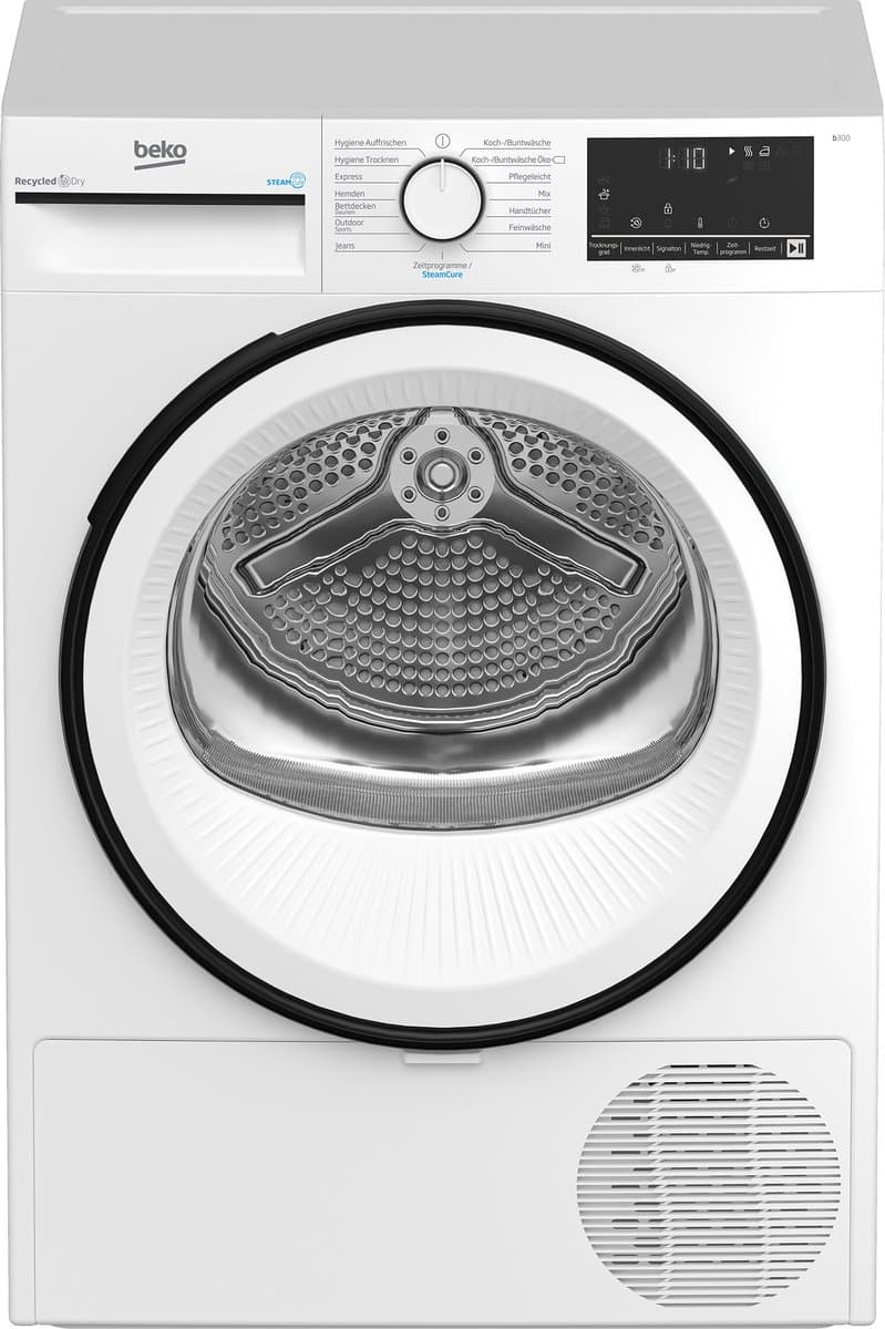 Beko B3T41230 wasdroger Vrijstaand Voorlader 7 kg Zwart, Wit