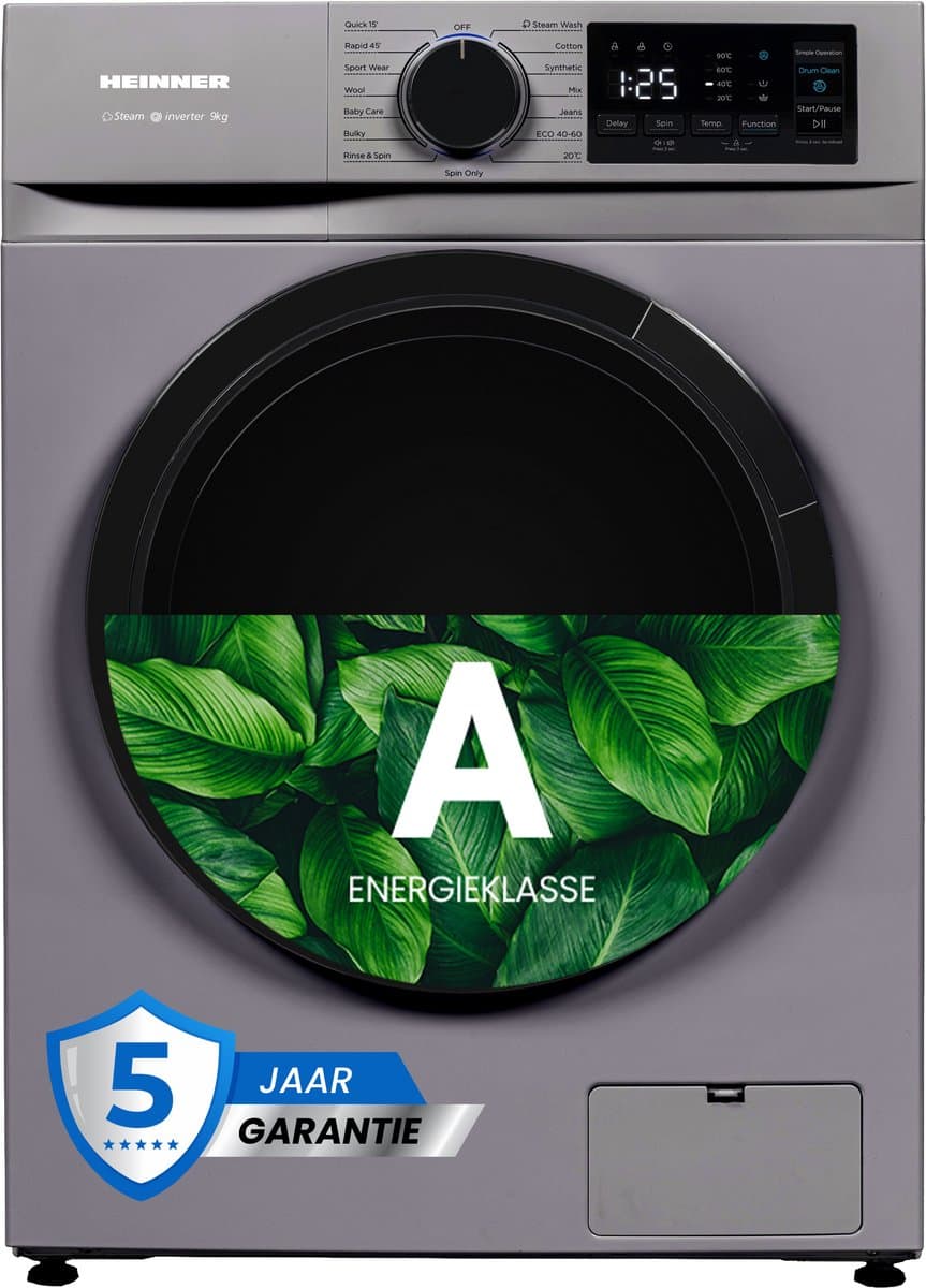 Heinner HWM-M914IVNSA+++ Slanke Wasmachine 9 kg – 1400 tpm – Energieklasse A – Digitaal display – 15 programma’s – Zilver – 5 Jaar Garantie